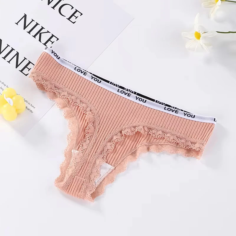 3Pcs/Lot Lace Thong Women\'s Tanga Low Waist Sexy Lingeries Cotton Panties Laides T Back Pants Girl\'s Underpants Underwear