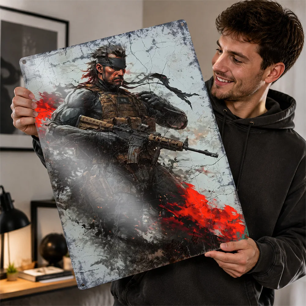 Snake Tactical Soldier With Rifle Printed Poster Illustrated Wall Art For Gaming Room Customized Aluminum Metal Sign Fan Gift