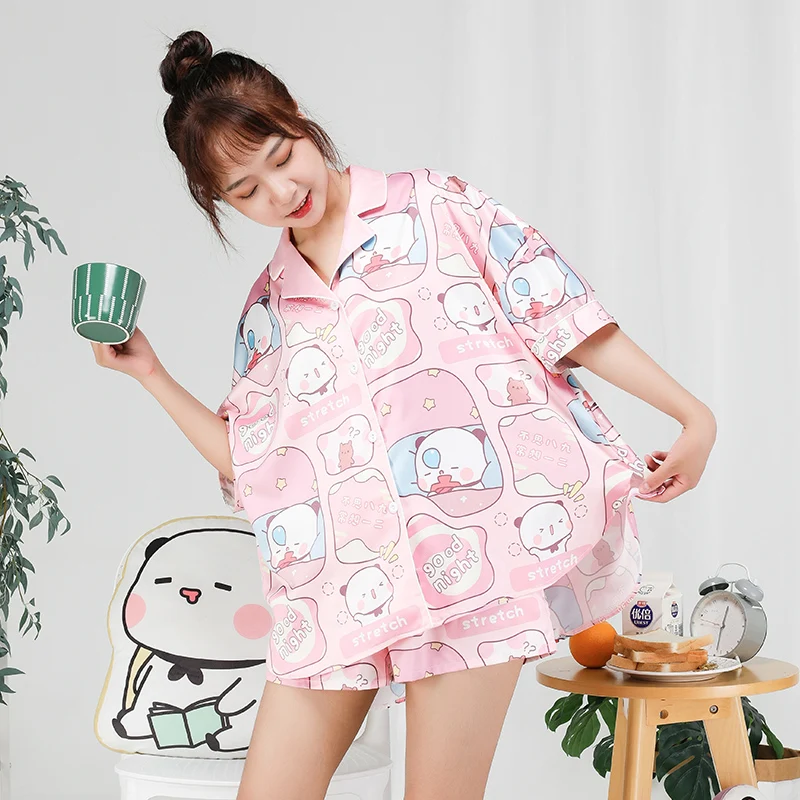 New Bubu And Dudu Panda Summer Sweet Girl Pajama Set  Anime Short Sleeve Student Home Clothes Women Pijama Men\'S Pajamas