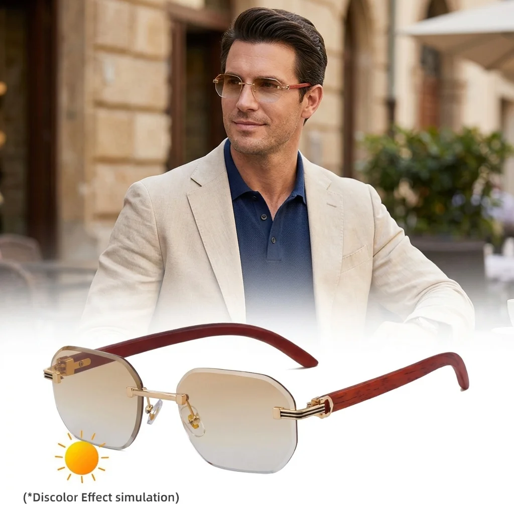 

Men's Frameless Diamond-cut Color-changing Sunglasses, Retro Ladies UV400 Protection