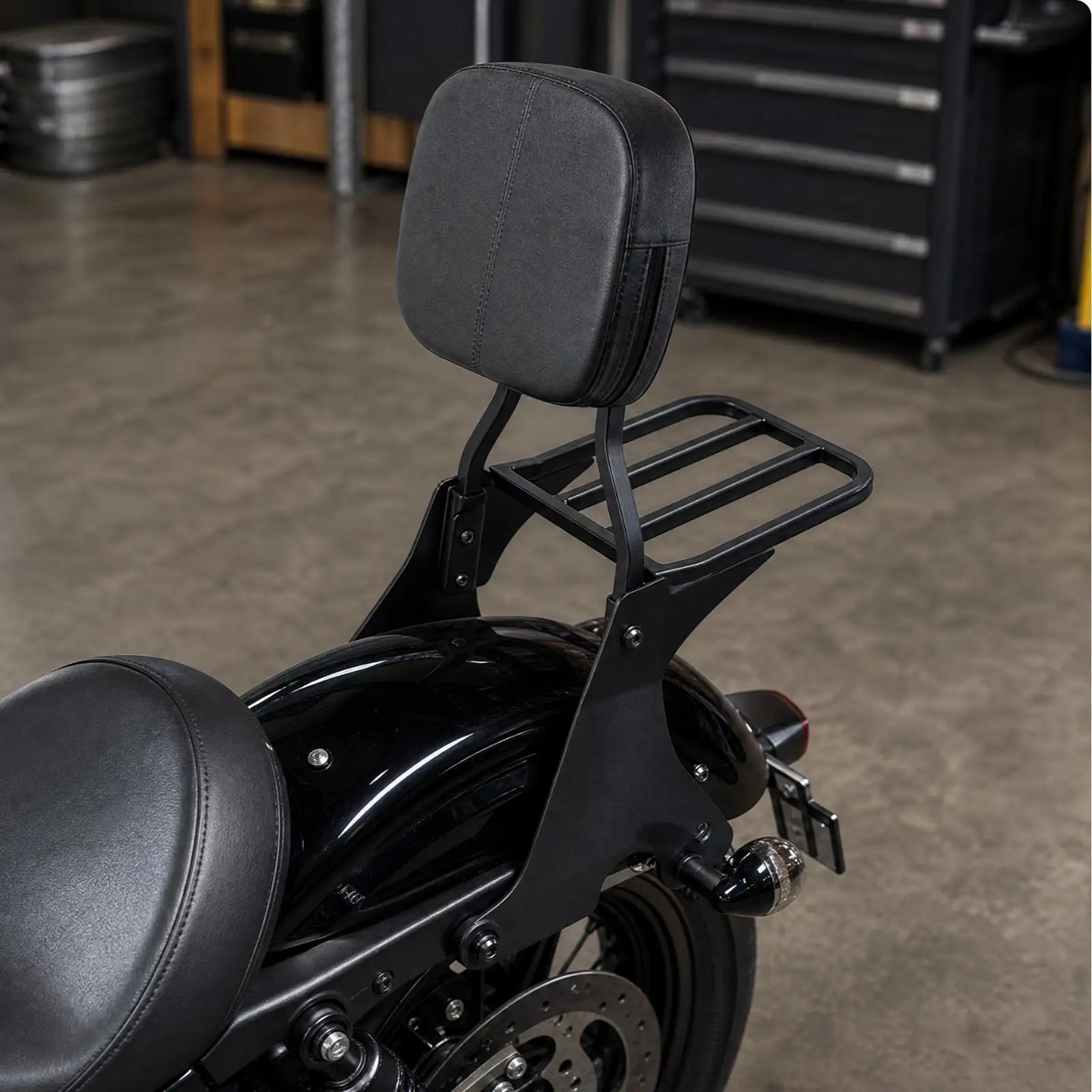 Padded Sissy Bar with Luggage Rack Black Coated Motorcycle Passenger Backrest with Luggage Rack Slatted for Daily Commuting