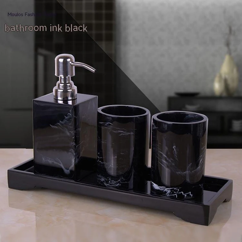 

Luxury ink Sanitary Five-Piece Toiletry Set Bathroom Supplies European Style Mouthwash Cup Brushing Cup Toilet Soap Dish Tray