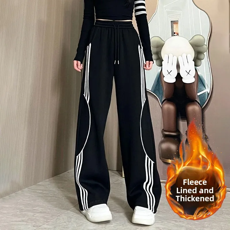 Thiened Fce 여성 스포츠 팬츠 하이웨이스트 스트레이트 레그 캐주얼 쿨 디자인 가을 겨울 2024 컬러 블록 레저 스웨트팬츠