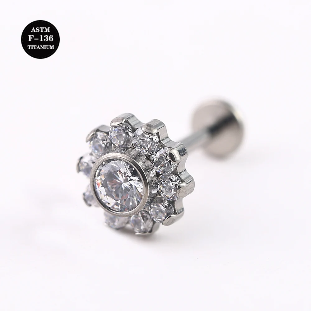 16G Titanium Labret Stud Flower Earring for Lip Helix Cartilage Daith Conch Earlobe Piercing Body Jewelry