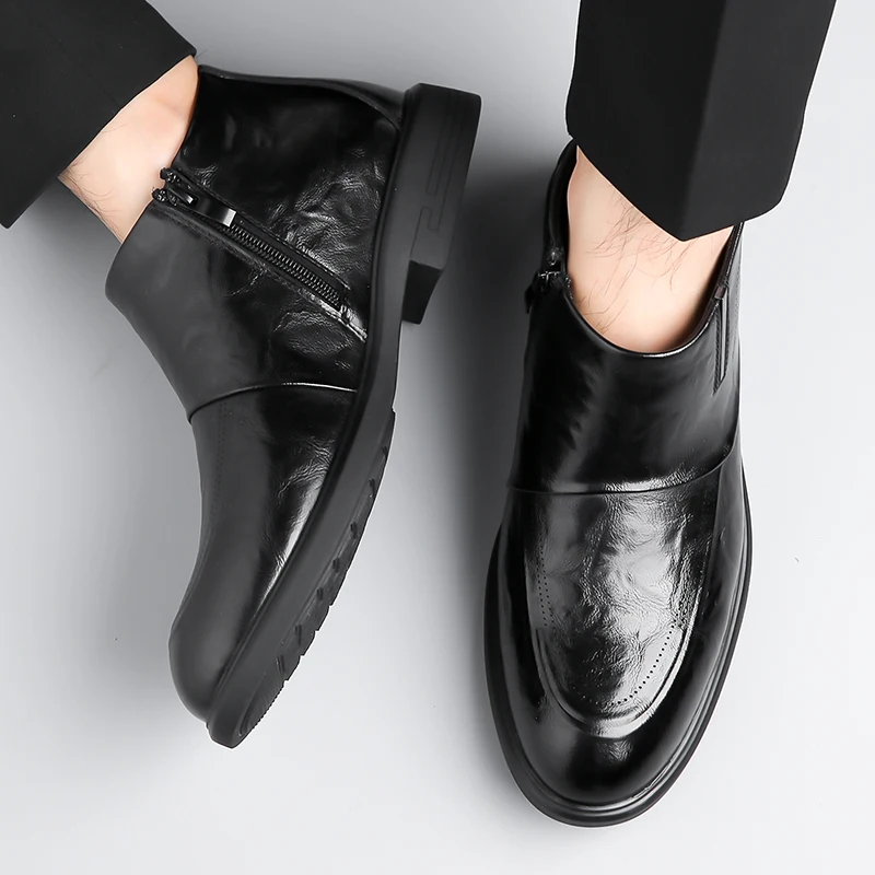 Autumn and winter men\'s leather shoes Classic and versatile minimalist style Daily business and office Outdoor Warm Short  Boots