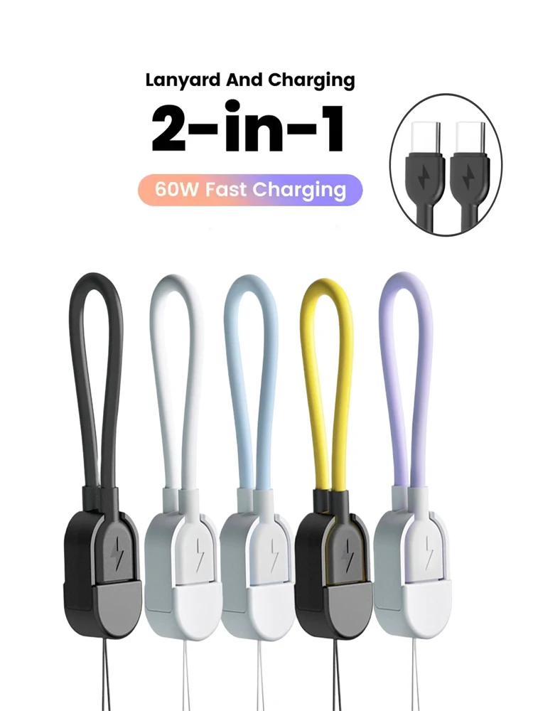 Krótki kabel 16 cm do kluczy, PD 60W, kabel USB-C do USB-C, szybkie ładowanie do iPhone 15 16 Samsung Xiaomi, power bank, kabel USB-C do transmisji danych — 2
