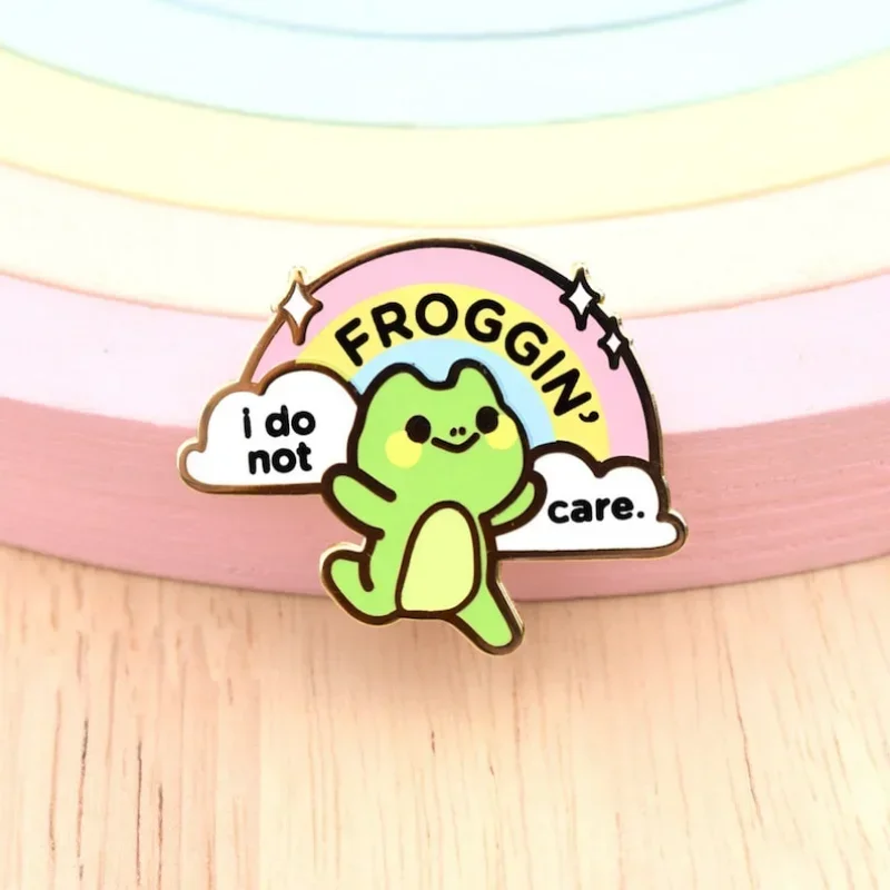 I Don't Froggin' Care Enamel Pin // Frog, Froggy, Cute, Kawaii, Nature, Outdoors, Froggo, Mini Pin, Animal, Funny