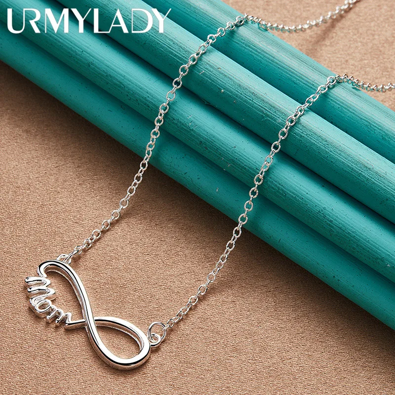 

URMYLADY 925 Sterling Silver MOM Charm Pendant Thin Chain Necklace For Women Girls Party Gifts Fashion Jewelry