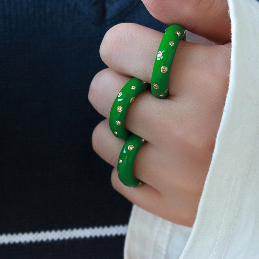 Vintage Stainless Steel Enamel Green Ring Waterproof  Punk Chunky Signet Rings for Women image 6