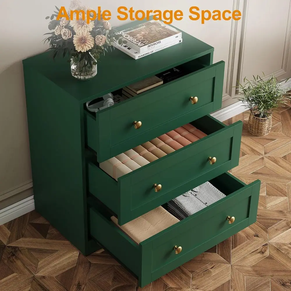 3-Drawer Wooden Nightstand for Bedroom with Large Storage Capacity, Suitable for End Table or Hallway Use, Green