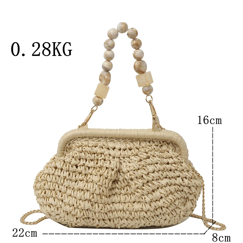 Modna damska torebka ze słomy na wakacje torba na plażę żeńska rattanowa torba na ramię Crossbody luksusowy Design małych pań tkana torebka 2024