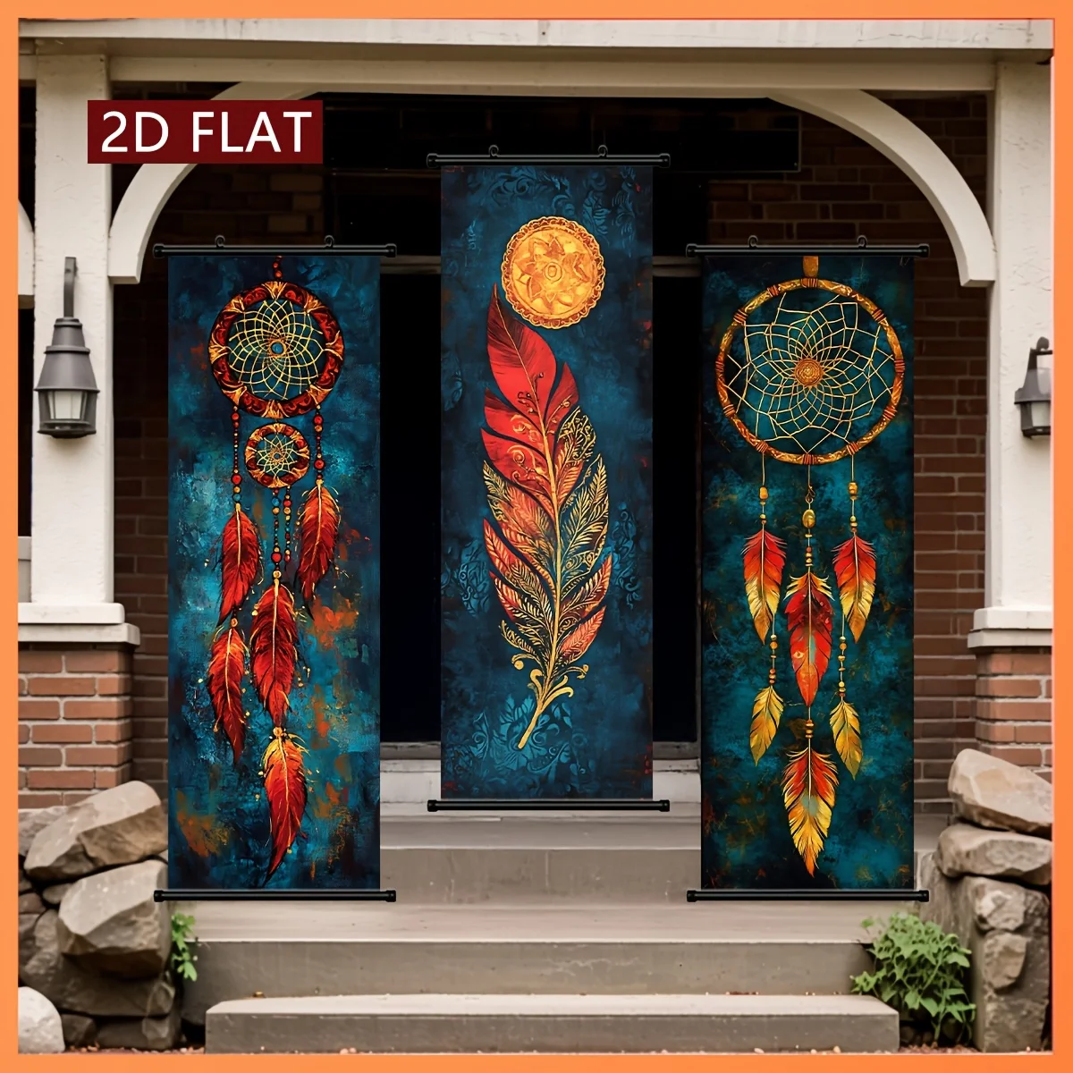 VIKAMA Boho Dreamcatcher Feather 3 Piece Wall Scroll Tapestry Set Bohemian Tapestry Wall Art Decor for Living Room Bedroom
