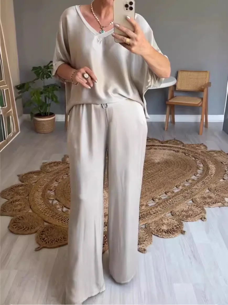 Fashion Elegant Short Sleeve Pant Sets Women 2024 Summer Loose Casual 2 Piece Sets Women Outfit Pants Suits Two Piece Set