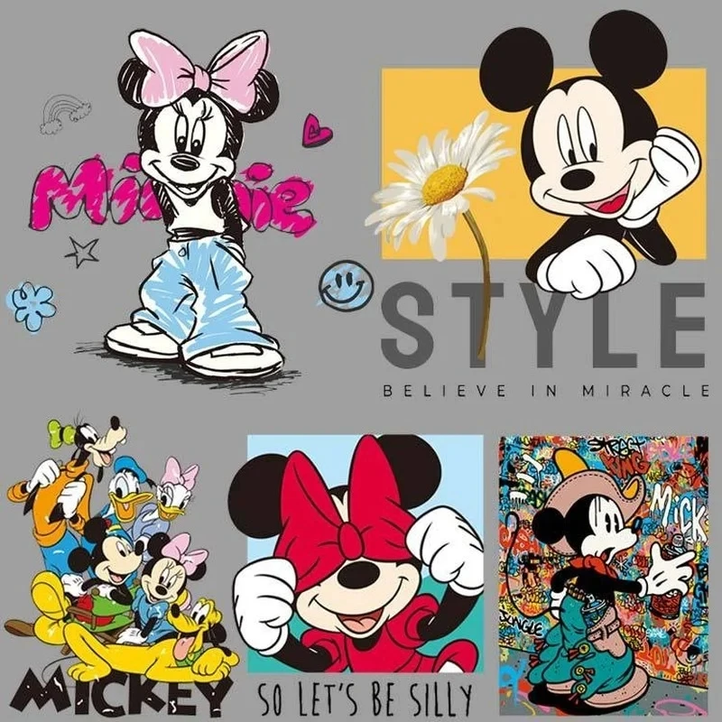 Disney Anime Mickey Mouse Hot stamping Kawaii Minnie Heat Transfer Printing DIY Clothes T-shirt Print