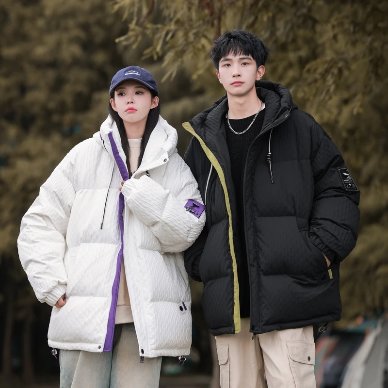 

Парные утепленные пуховики свободного кроя с воротником-стойкой, модная повседневная верхняя одежда для зимы 2024 от трендового бренда