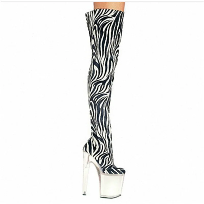 18cm sexy super high heel fashionable female pole dancer over the knee large size boots thick heel platform dance shoes