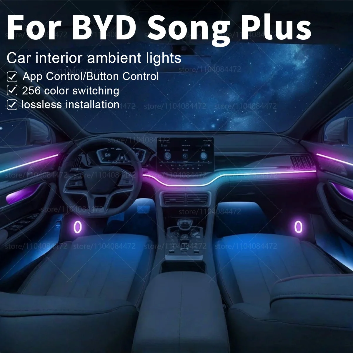 

For BYD Song Plus 22in1 RGB Car Interior Acrylic Car Ambient Lights RGB Hidden Acrylic Strip Decoration Atmosphere Accessories