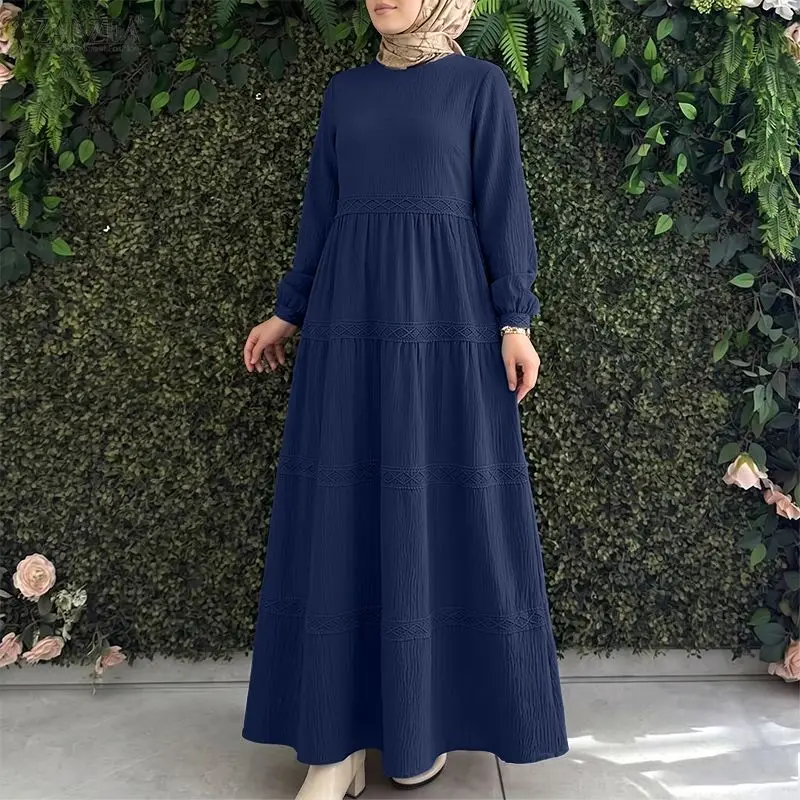 

ZANZEA Modest Muslim Abaya Dress Women Elegant Long Sleeve Pleated Sundress Ramadan Robe Dubai Hijab Dresses Eid Kaftan Vestidos