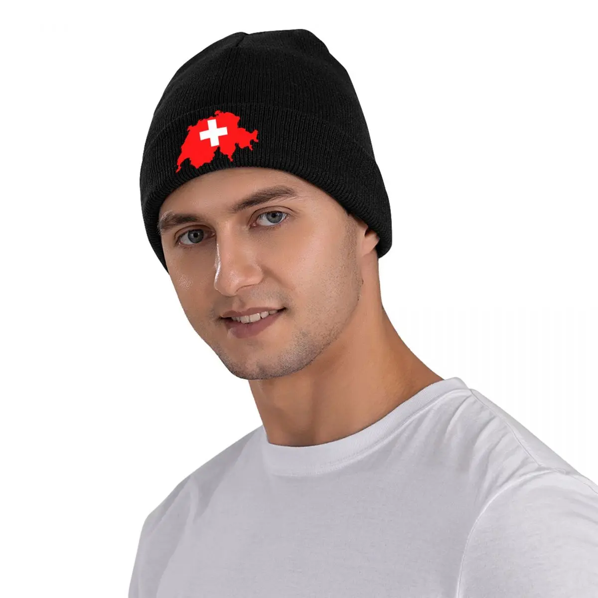 Custom Swiss Map Switzerland Flag Bonnet Hat Fashion Knitted Hat Men Women Unisex Adult Winter Warm Skullies Beanies Caps