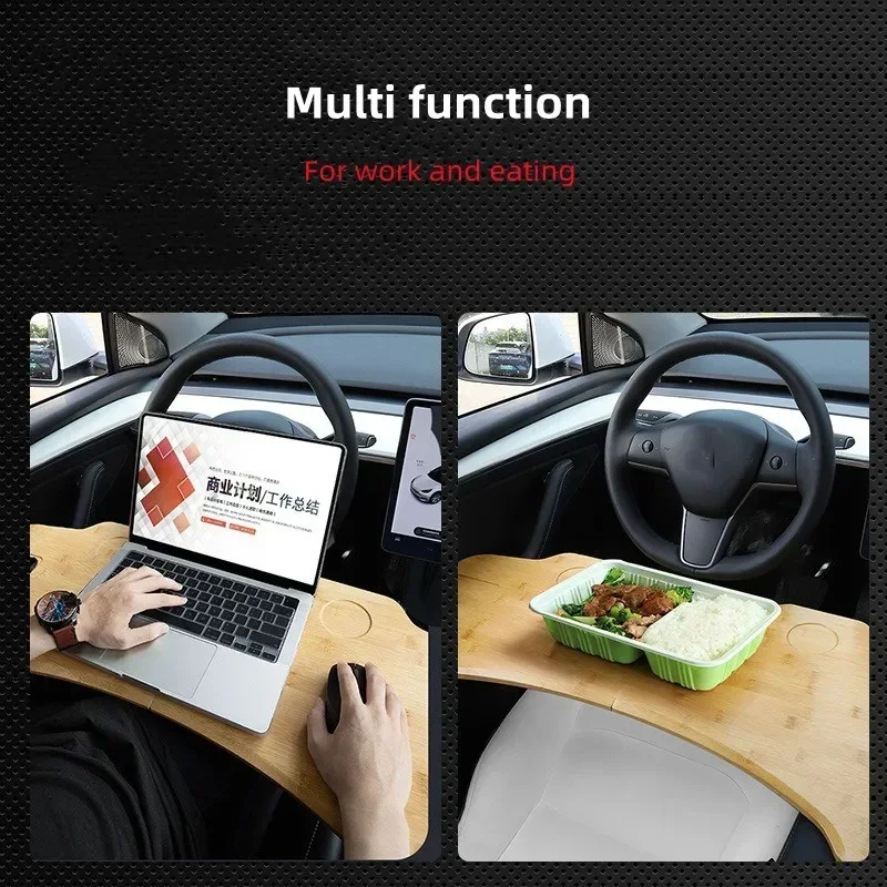 Folding Car Laptop Table Steering Wheel Tray for Working Eating Wood Food Drink Coffee Desk For Tesla Model 3&Y Accessories