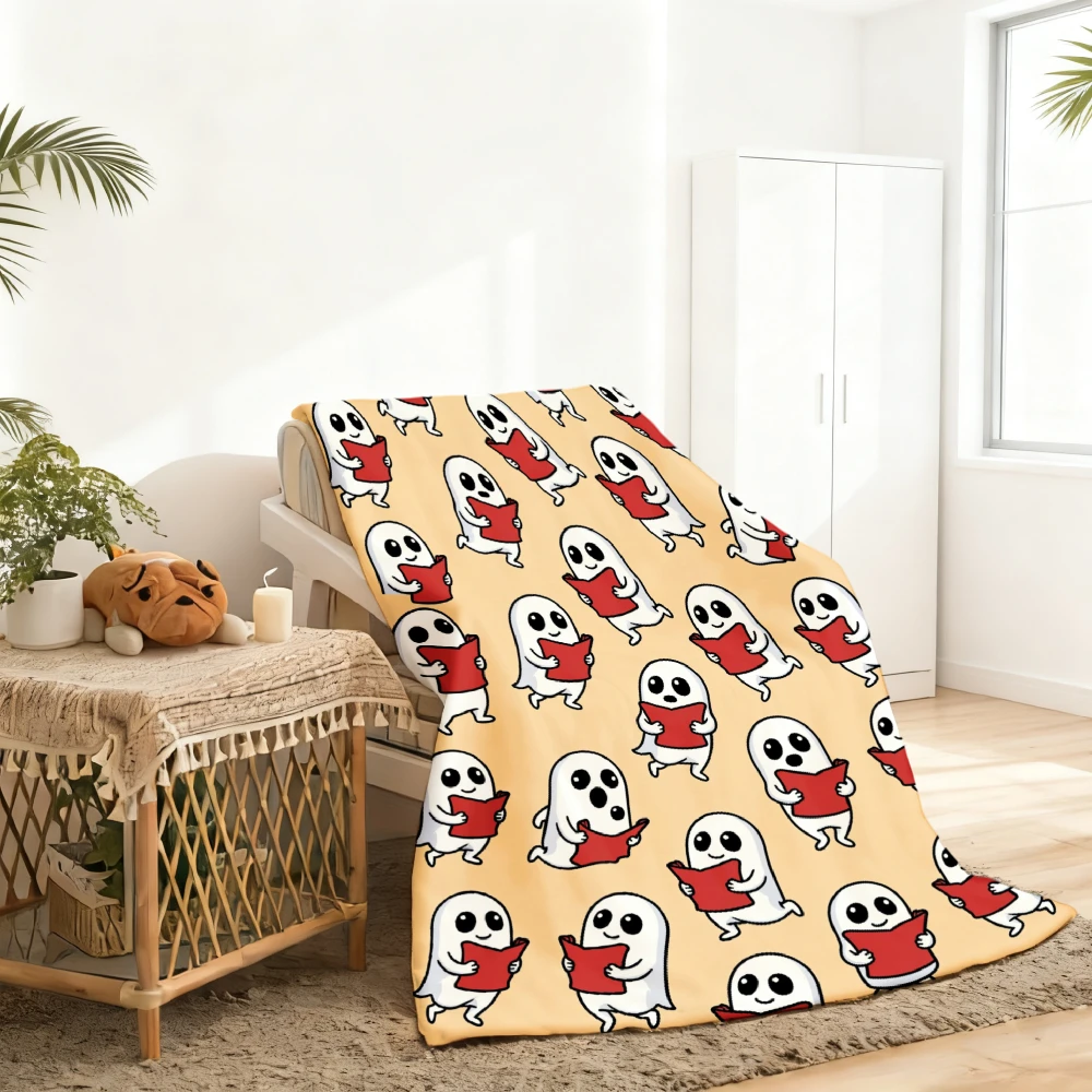 1pc Cute Reading Book Pattern Flannel Blanket Soft Comfortable Warm Bed Cover Autumn Winter Season Home Bedroom Sofa Halloween Thanksgiving Christmas Festival Gift