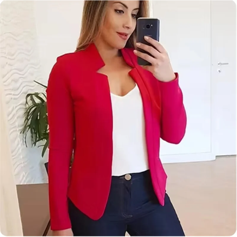 Kardigan Jednokolorowy Damski Elegancki Garnitur z Długim Rękawem Codzienna Moda Biurowa Uliczna Jesień Slim Fit Top