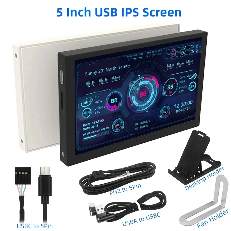 New 5 Inch USB Type-C Secondary Screen 800*480 IPS LCD Computer CPU GPU RAM HDD Monitor NO-Compatible Display NO AIDA64