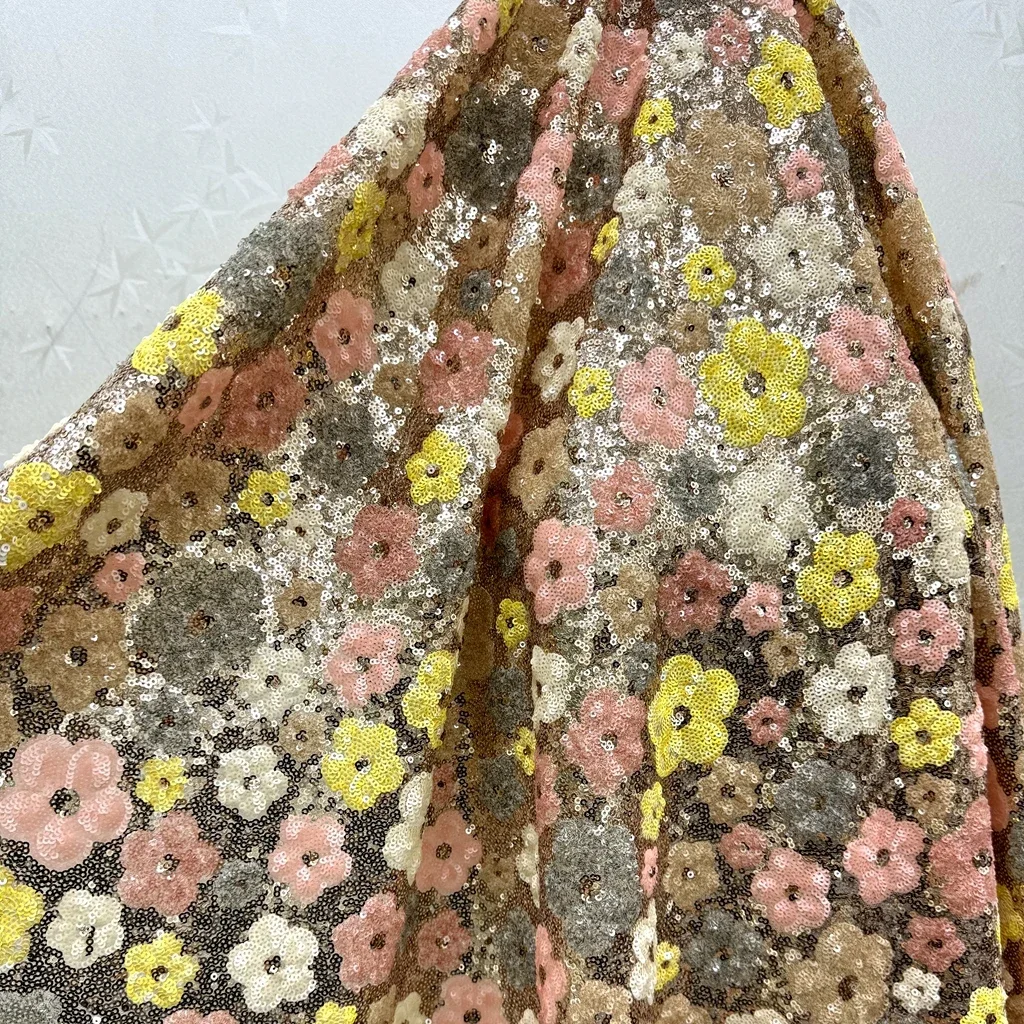 

Sell Like Hot Cakes Flower Bead Wedding Dress Fabric Gauze Women's Dress Show Dress Sequin Fabric