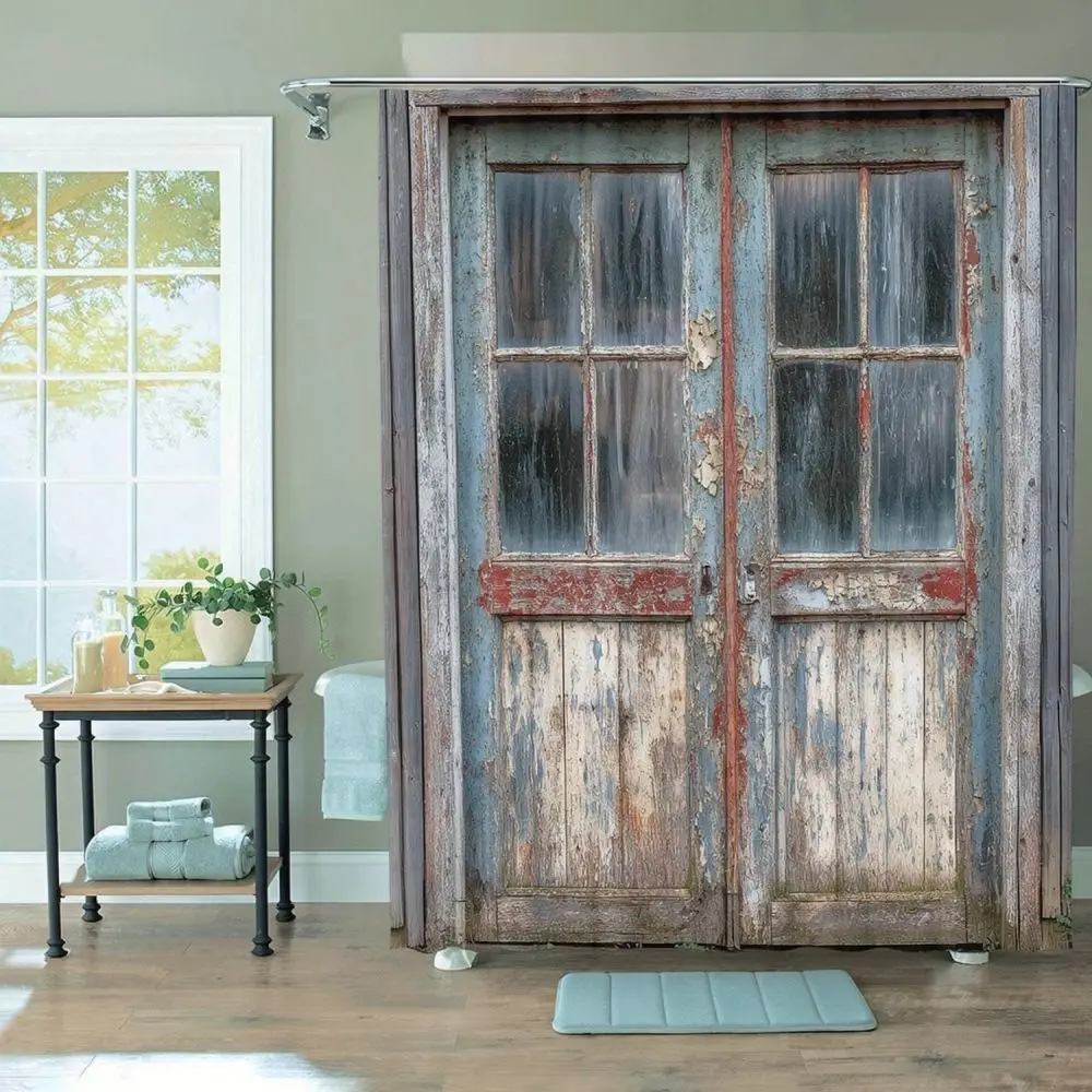 Polyester Fabric Shower Curtain Vintage Door Print Waterproof Bathroom Divider Modern Home Bath Accessory Durable
