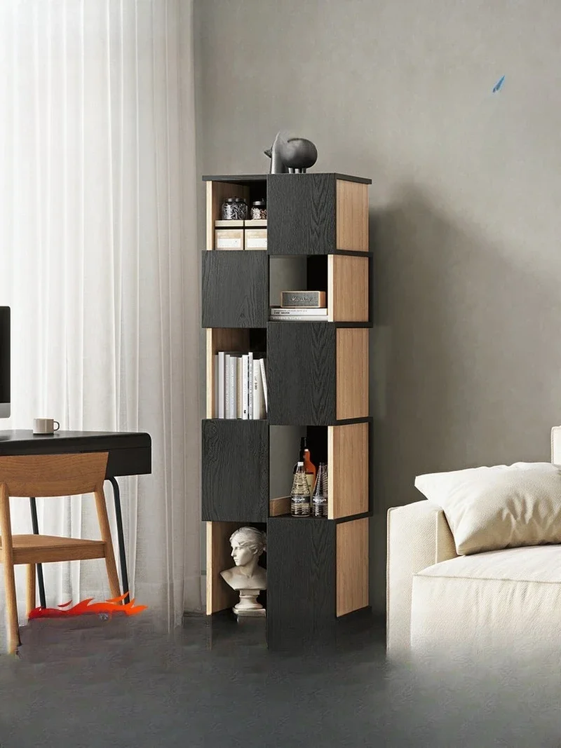 Minimalist rotating bookshelf 360 degree bookcase household floor display rack corner creative small solid wood shelf