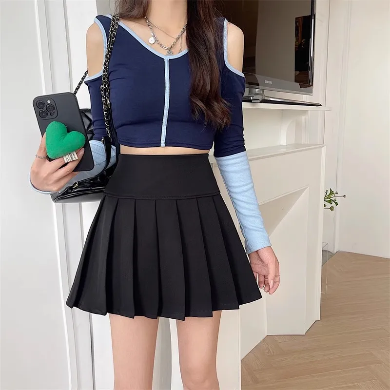 2025 Summer New High Waist Slimming Solid Color A-line Skirt Women's Fashion Sports Tennis Badminton Academy Style pleated skirt