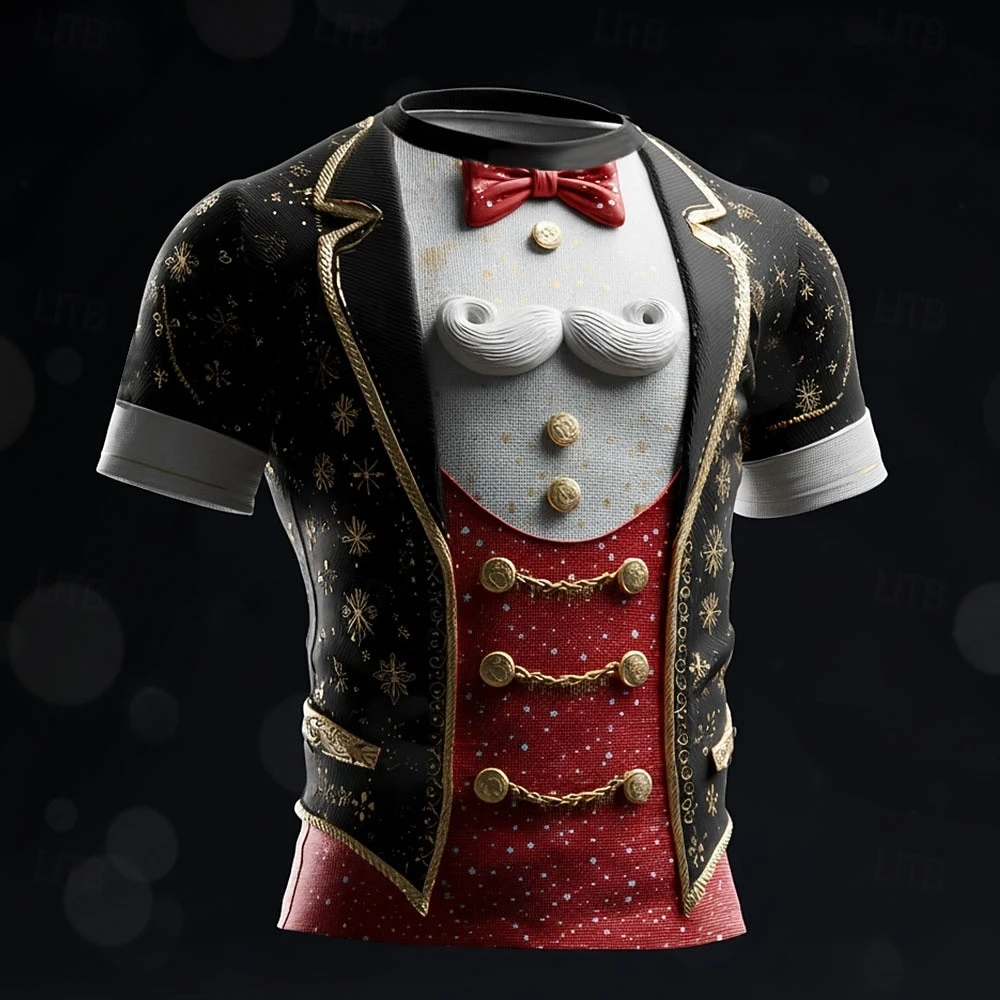 Christmas Fake Suit Santa Claus Beard 3D Print T-shirt Men Women Fashion Short Sleeve Xmas Tops Tees Men Clothing Party Evening