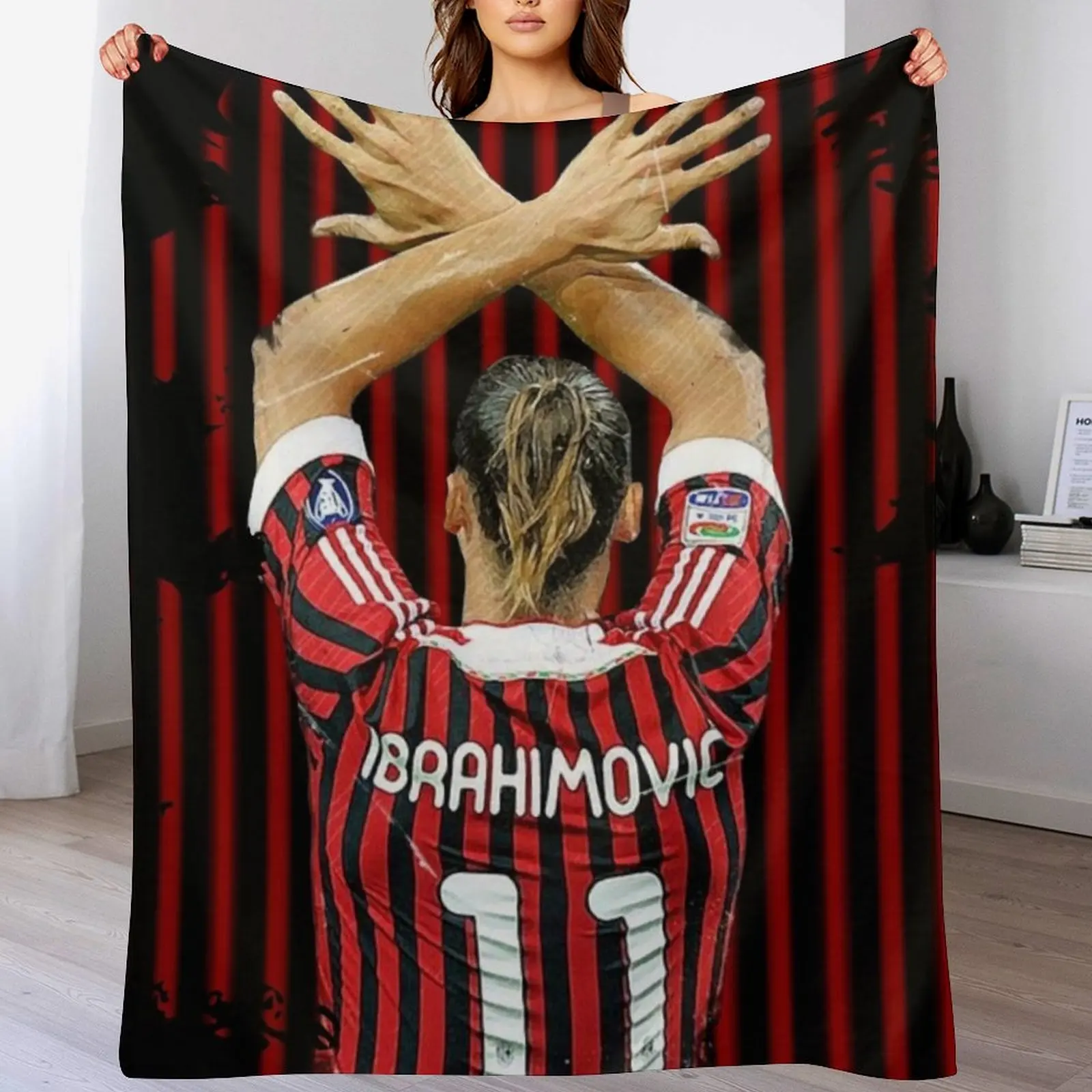 

Zlatan Ibrahimovic Ac Milan Throw Blanket Soft Plush Plaid Sofa Flannel Fabric Hairys Blankets