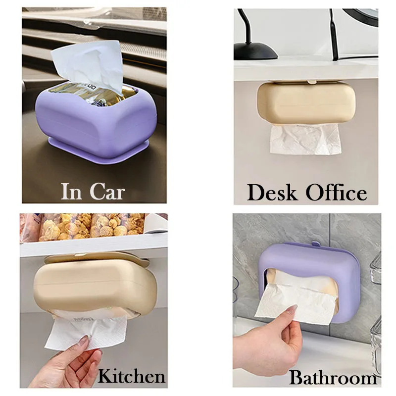 Silicone Suction Cup Tissue Box,No-Drill Self-Adhesive Wall-Mounted & Tabletop Napkin Holder,Modern Home Decor Tissue Organizer