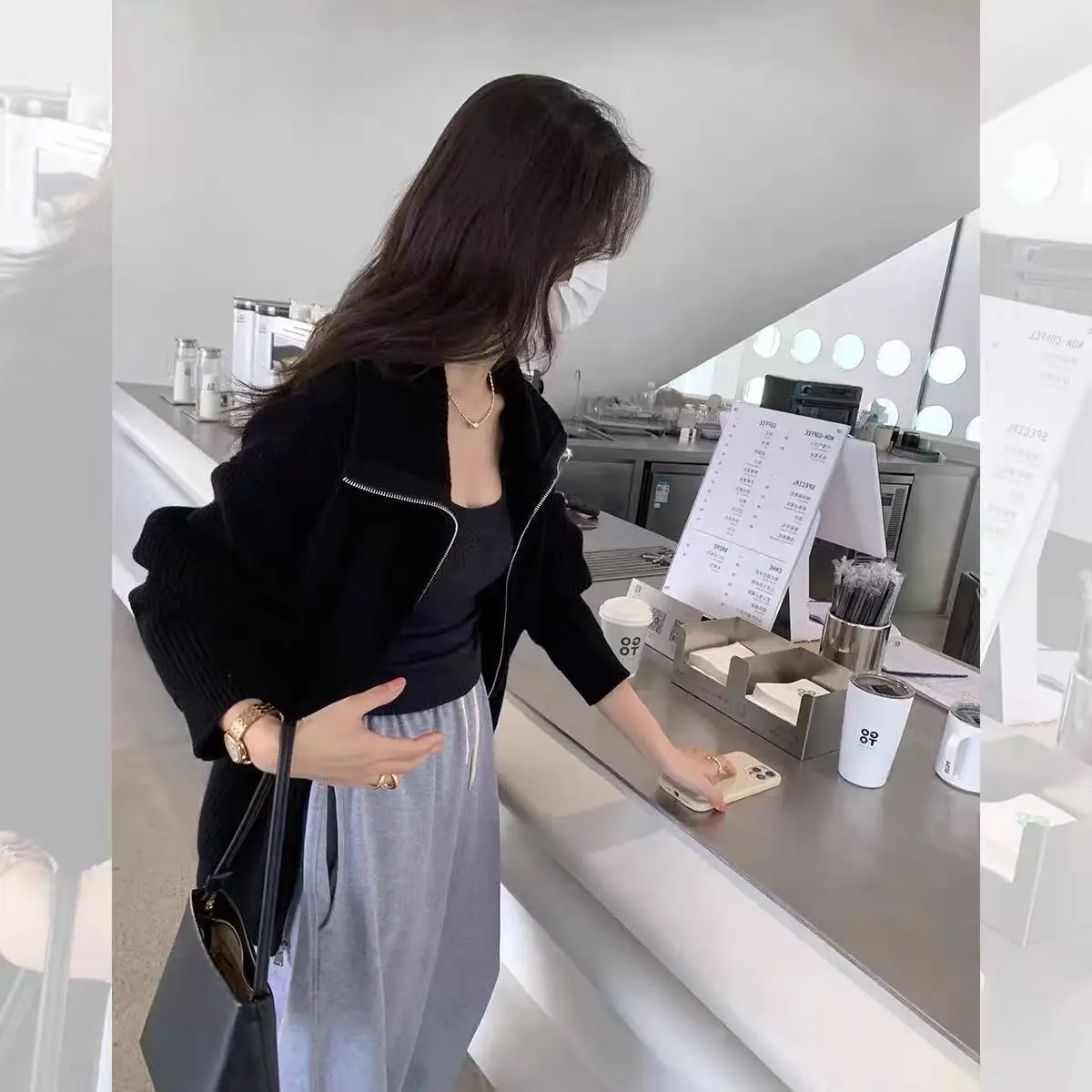 レディース 100% メリノウール セーター カーディガン 秋冬 ゆったりとした厚手の服 スタンドカラー ジッパー アメリカン レトロ トップス