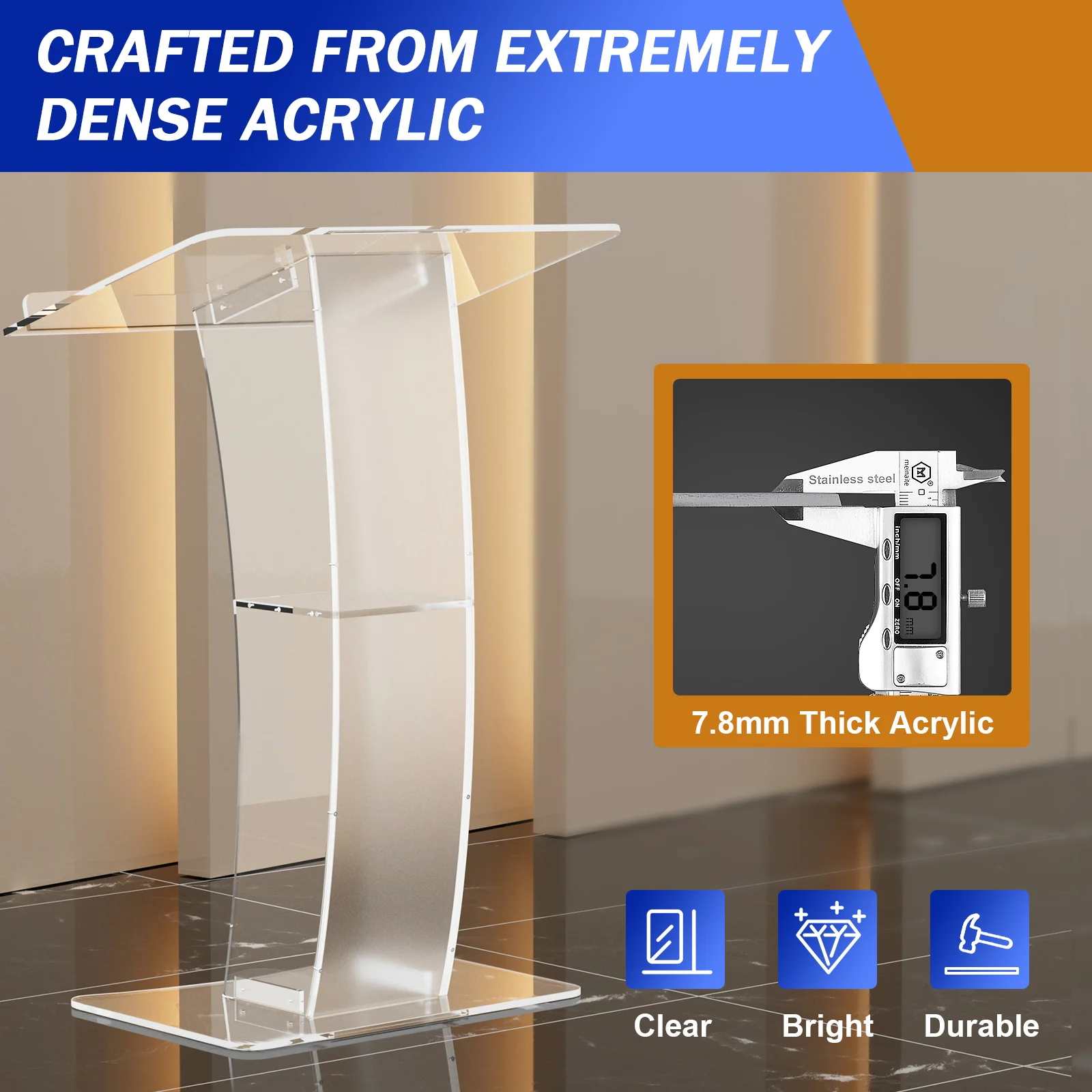 Clear Curved Acrylic Podium Stand Pulpits for Churches Podiums with Storage Shelf for Classroom Weddings Conference Concert