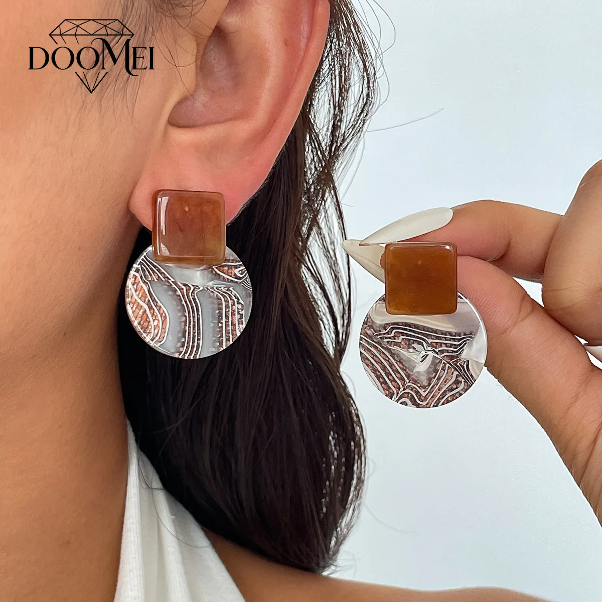 DOO MEI Boho Resin Dangle Earrings for Women Retro Geometric Round Drop Earrings Daily Party Wedding Ear Jewelry Gifts