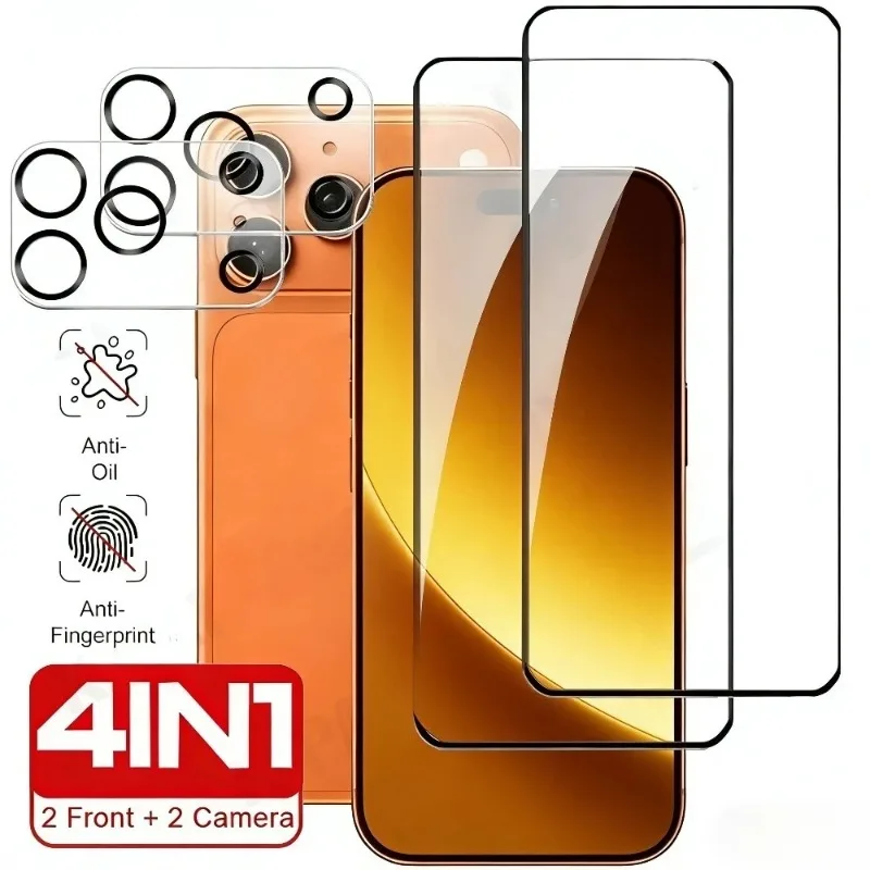 

4-in-1 Ultra HD Full Screen Protector for iPhone 17 16 15 14 Pro Max Air 16e Camera Lens Film for iPhone 13 12 11 Pro 15 14 Plus