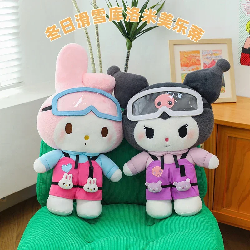 

Kawaii Melody Kuromi Plush Toy Stuffed Plaything For Kids Birthday Present Cute Skiing Winter Edition Plushie Pillow Amigurumi F