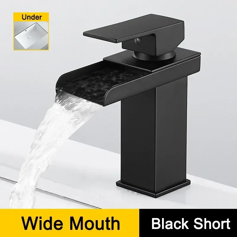 Bathroom Waterfall Basin Sink Faucet Black Faucets Brass Bath Faucet Hot&Cold Water Mixer Vanity Tap Deck Mounted Washbasin tap