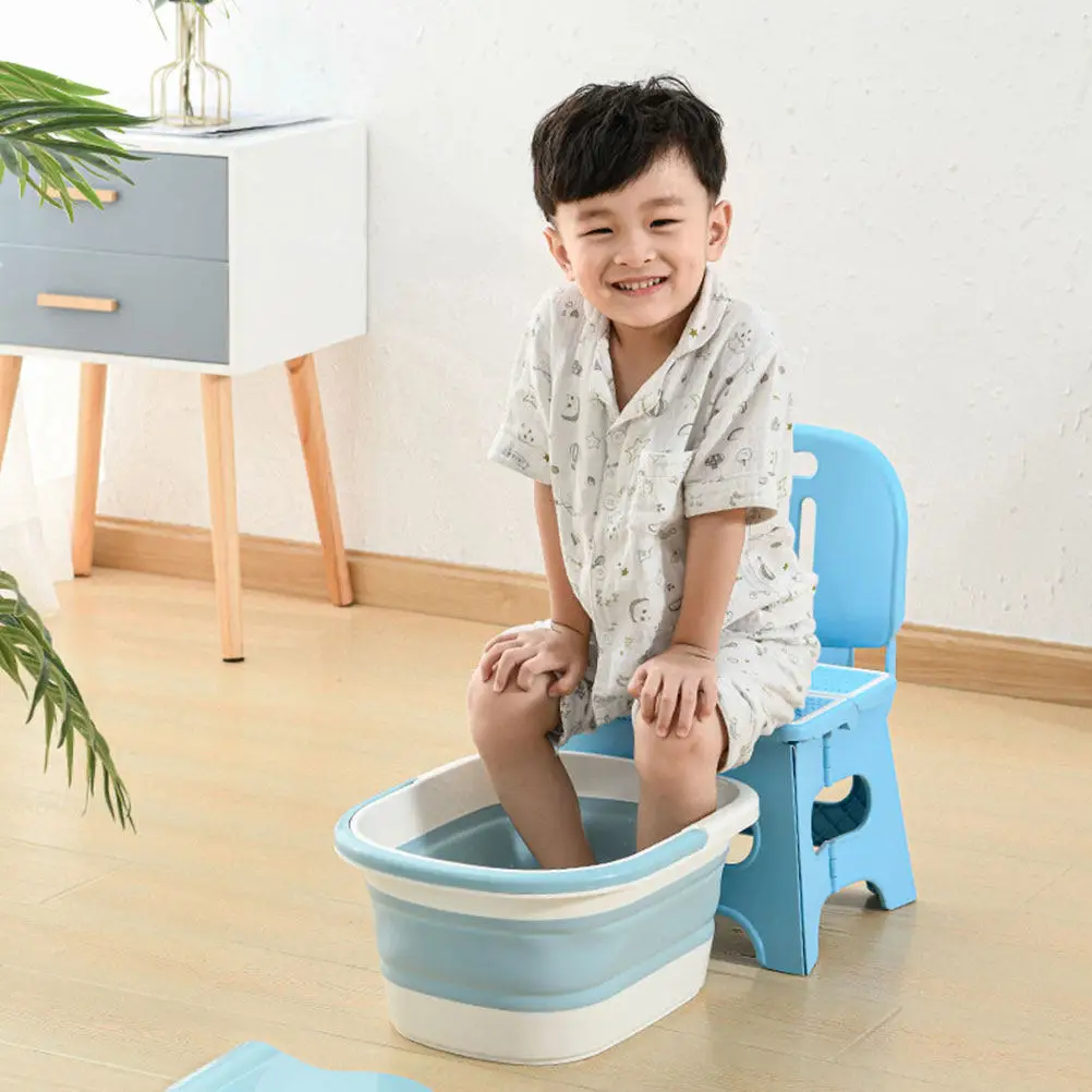 

1pc Children Foldable Foot Bath Basin With Massage Beads Blue Pp Feet Washing Bucket For Home Soak Wash Tub Storage Bathing