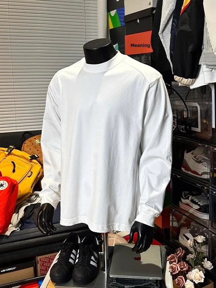 

Solona 30 г, белая мужская футболка Long Sve, весенне-осенняя тяжелая толстовка с маленьким воротником и капюшоном American Cleanfit