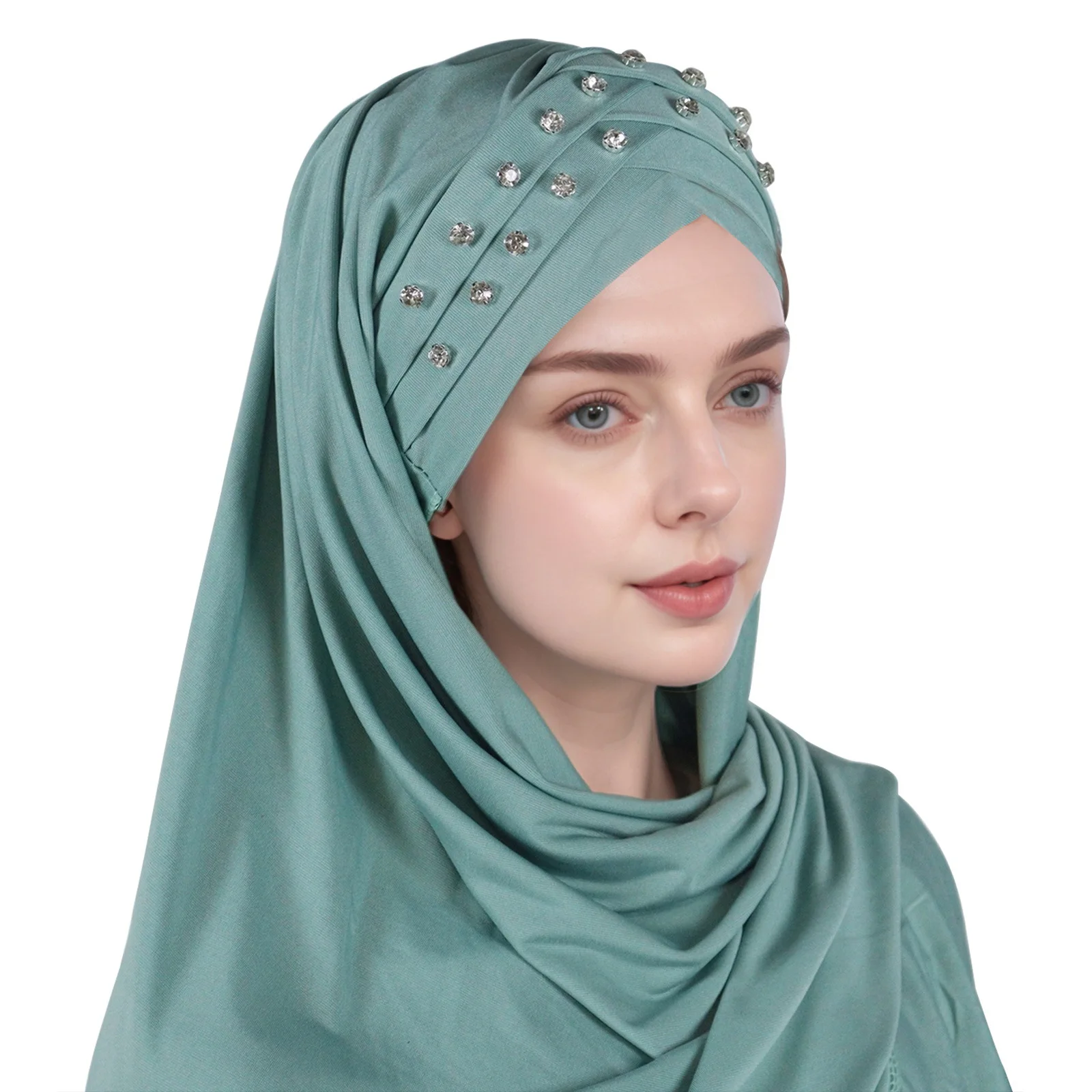 럭셔리 다이아몬드 Hijab 이슬람 여성 인스턴트 스카프 이마 크로스 저지 스카프 Turban Amira 이슬람 Headscarf 목도리 랩 Turbante
