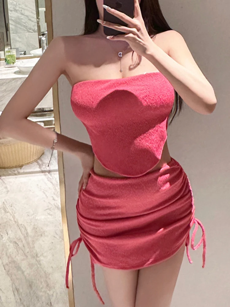 OIINAA Costumi da bagno sexy Donna Halter Bikini Set Tre pezzi Shirring Backless Solid Costume da bagno Estate Moda femminile Biquinis