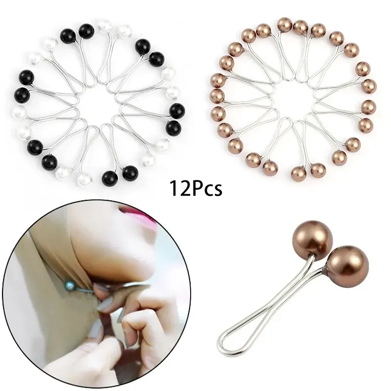 12pcs/lot Anti Slip Brooch Headscarf Shawl Scarf Lady Muslim Fixed Pins Scarf Hijab Clips Pearl Stylish Brooch for Women Jewelry