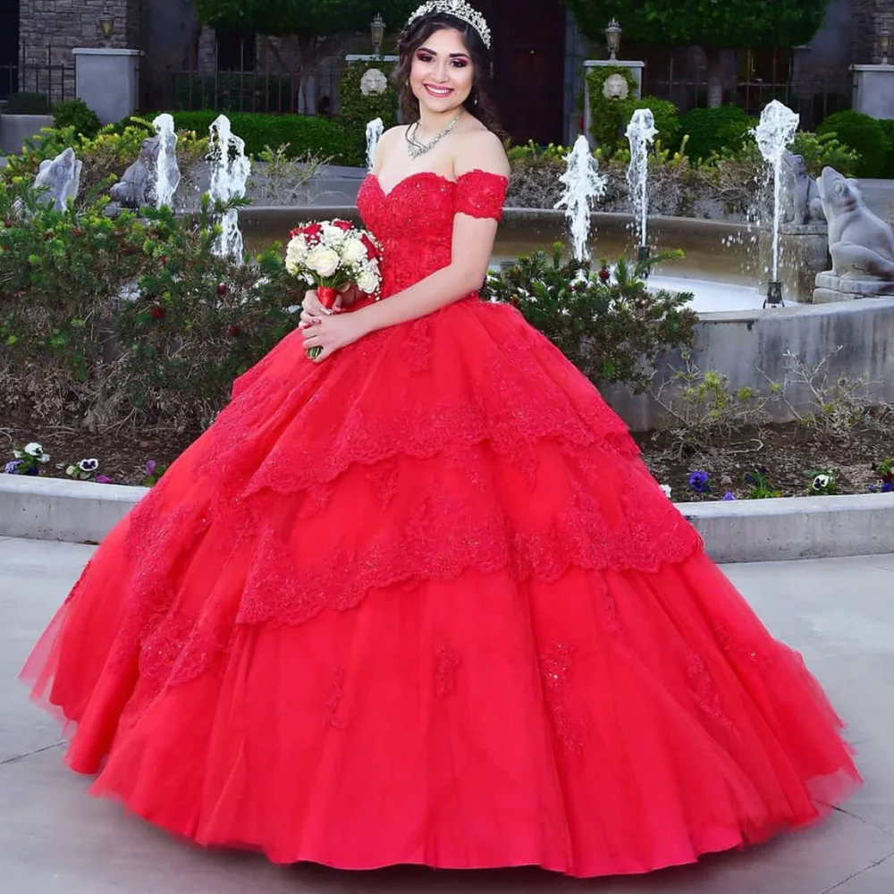 

Princess Red Ball Gown Quinceanera Dresses 2023 Sweetheart Tulle Birthday Party Gown Sweet 16 Dress Vestidos De 15 Anos Gala