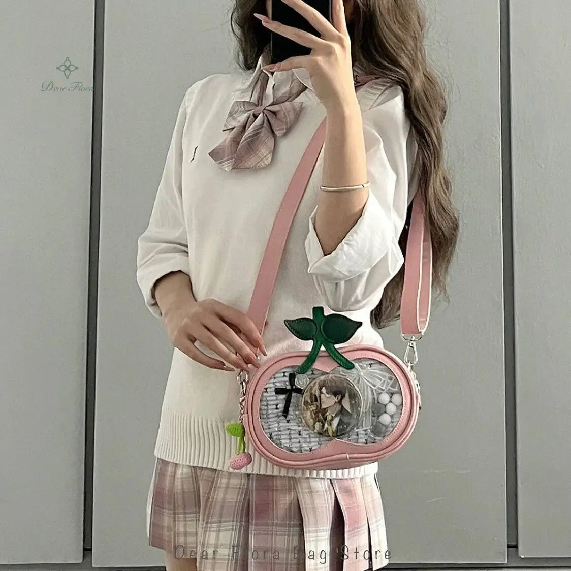 New Cute Cherry Ita Shoulder Bags Women Mini Crossbody Bag Lolita Girls Transparent Pocket Y2k Fashion Trend DIY Display Handbag