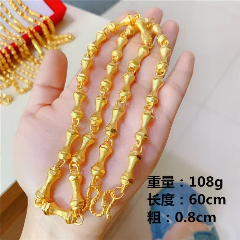 Gold 999 real gold necklace round bead boss chain 18K domineering fashion jewelry gift for men and women of good quality