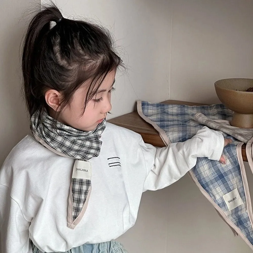 

Vintage Korean Children's Scarf Plaid Striped Triangle Bandana Boys Girls Sweet Waist Scarf Turban