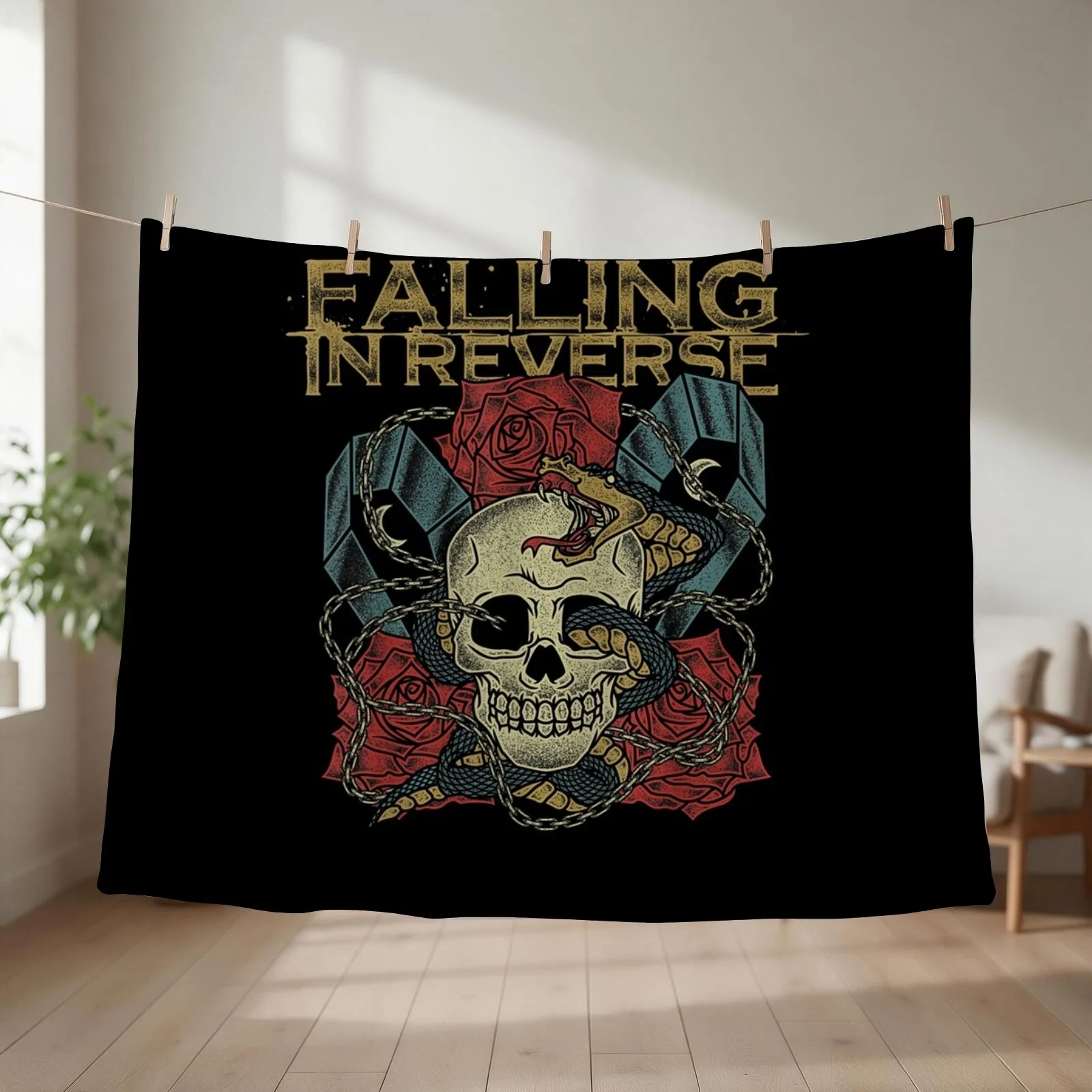 Falling In Reverse - Official Merchandise - The Death vintage Throw Blanket couch cozy soft plush fuzzy picnic outdoor blanket